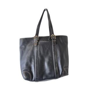 Vintage COACH Black Dark Gray Hampton Smooth Worn Leather Tote Bag